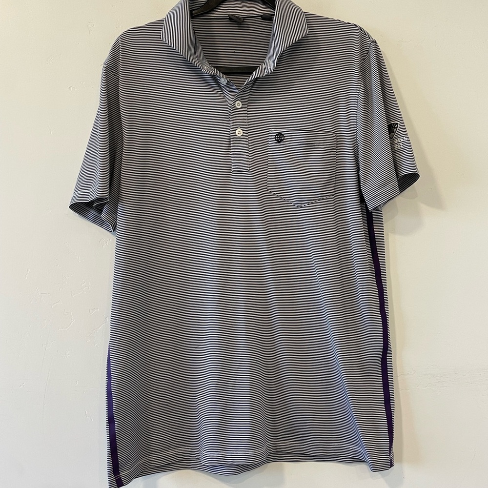G/FORE Men's Polo Shirt - Gray and Black Stripes